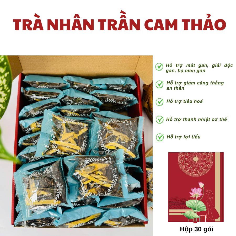  Trà Nhân trần Cam Thảo Hộp 30 gói  1 gói nấu 2lit nước 
