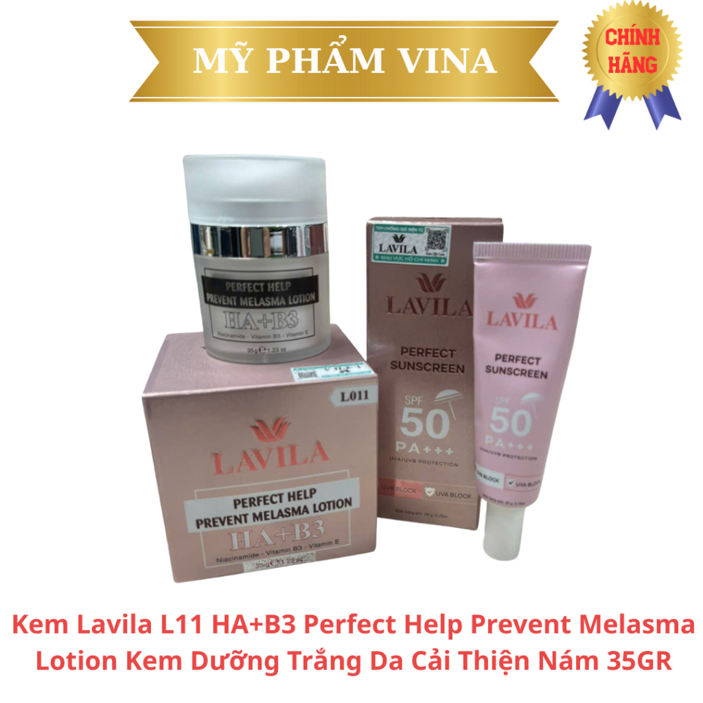 Kem Lavila L11 HA+B3 Perfect Help Prevent Melasma - Kem Dưỡng Trắng Cải Thiện Nám 35GR (tặng kem chố