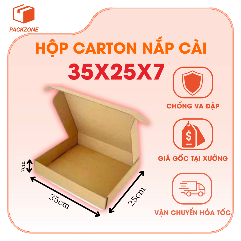 35x25x7 Combo 10 Hộp Carton Nắp Gài Đựng Quần Áo TMĐT, Quà Tặng, Sách Vở Giá Rẻ – PACKZONE