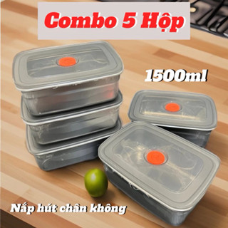  Combo 5 hộp inox dung tích 1500ml có nắp đậy nhựa silicon tiện lợi hộp đựng thực phẩm inox khay inox 1500ml 