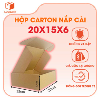  20x15x6 Combo 10 Hộp Carton Nắp Gài Hộp Giấy Nắp Cài 3 Lớp Đựng Quà Tặng Đóng Gói Chắc Chắn PACKZONE 