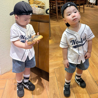 Sét bộ thể thao NewYork áo trắng mix quần short jean cho bé trai bé gái