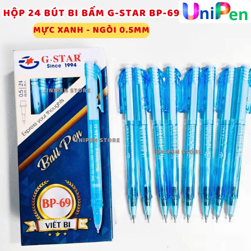 Hộp 24 Cây Bút Bi 0.5mm G-Star BP69 (Mực Xanh/Đỏ) Sản Xuất Tại Malaysia, Viết êm, Mực Đều, Mau Khô d