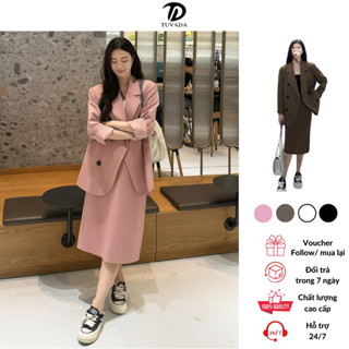 Áo blazer nữ chân váy dài Tuvada, set vest nữ oversize, set áo blazer dáng rộng - SVD133