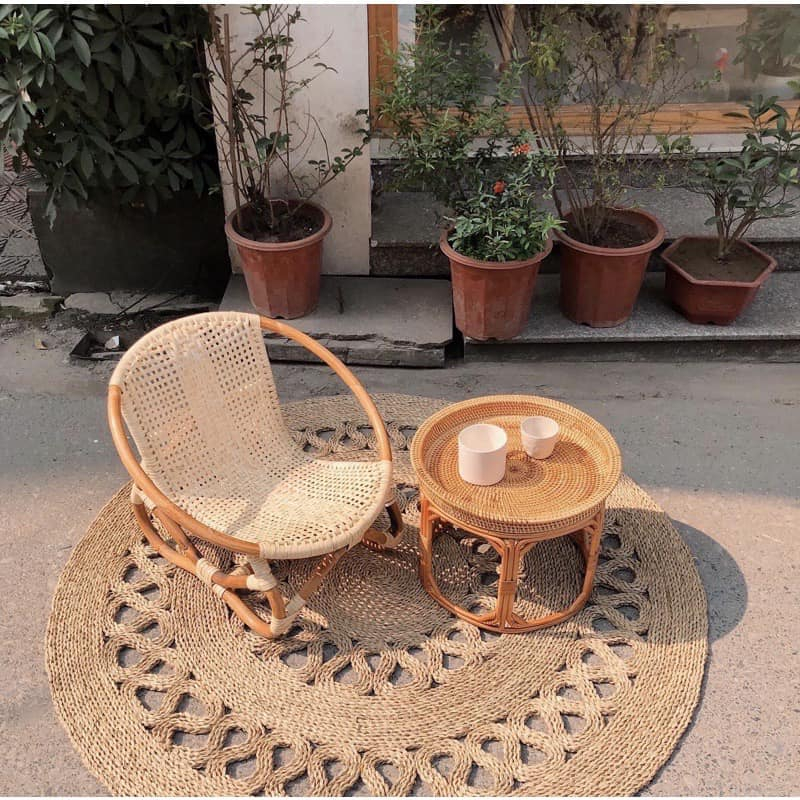 Thảm cói hoa văn tròn 1m2