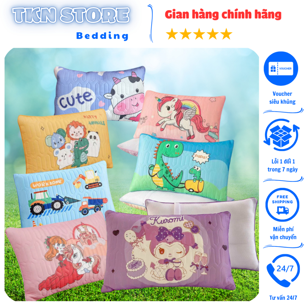 Gối điều hòa 5D cho bé mang đi học siêu xinh, gối ngủ trẻ em chất liệu tencel cao cấp kích thước 30x