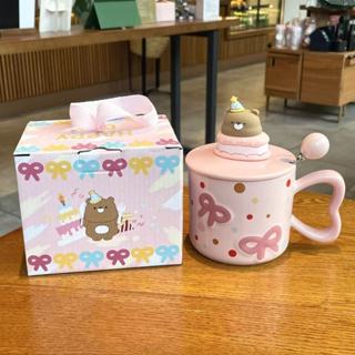Ly cốc gốm sứ kèm nắp hình gấu bánh kem kèm muỗng và hộp quà dễ thương quà tặng sinh nhật - DGX