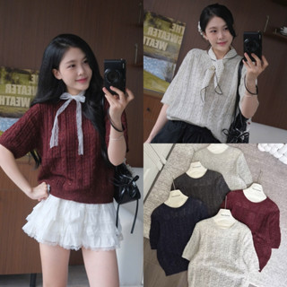 (Hàng QC Sẵn) Áo len cộc tay vặn thừng muối tiêu cổ tròn Nữ the.sweaterweather TSW