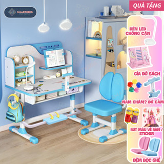  Bộ bàn học sinh D05 - Bộ bàn học cho bé chống cận chống gù điều chỉnh được độ cao có giá sách Smartkids 