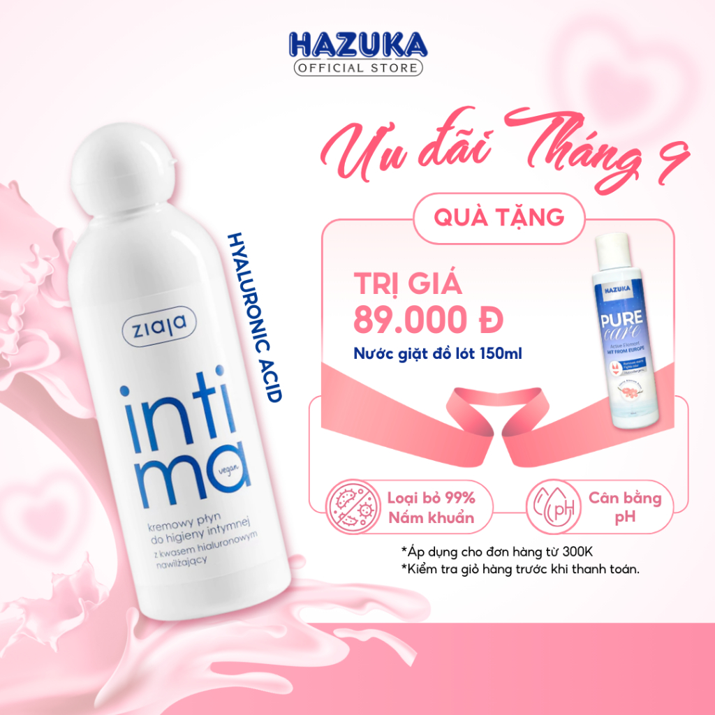 Dung Dịch Vệ Sinh Phụ Nữ Intima Ziaja Với Hyaluronic Acid Dưỡng Ẩm Cân Bằng pH Làm Sạch 200 - 500ml