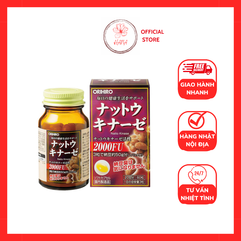 Viên uống hỗ trợ đột quỵ Nattokinase 2000fu Orihiro Nhật Bản 60 viên