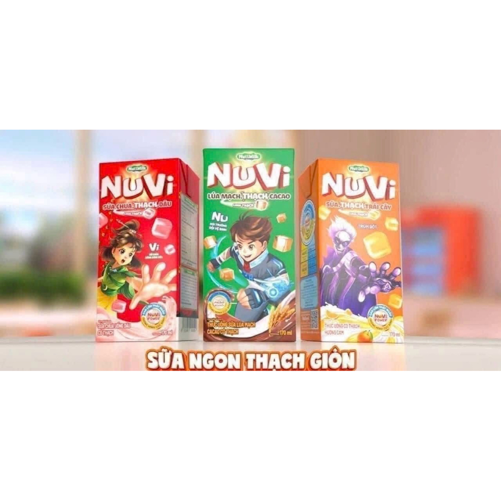 NuVi Sữa Lúa Mạch Thạch Cacao/ Dâu/  Thạch Cam-170ml x 1 vỉ