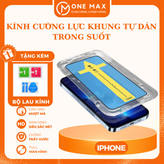  Kính Cường Lực iPhone Khung Tự Dán Trong suốt Full Màn - iP 16promax 7 8 Plus X XS XR 11 12 13 14 15 Pro Max 
