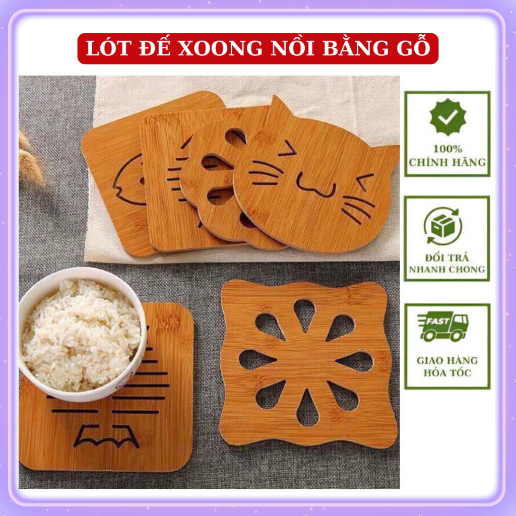 Miếng lót nồi bằng gỗ nhiều hình, tấm lót cốc nóng (kt 15*15cm)