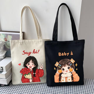 Túi Tote BST cô gái  - Túi vải canvas có túi phụ và khoá kéo đựng vừa A4 và laptop (33x37cm) - TOTE28