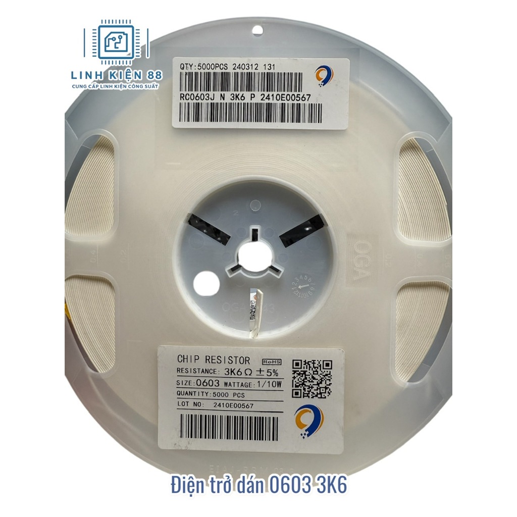 5 loại Điện trở dán SMD 0603 2K2 3K3 3K6 10K 47K mới ( dây 50 con)