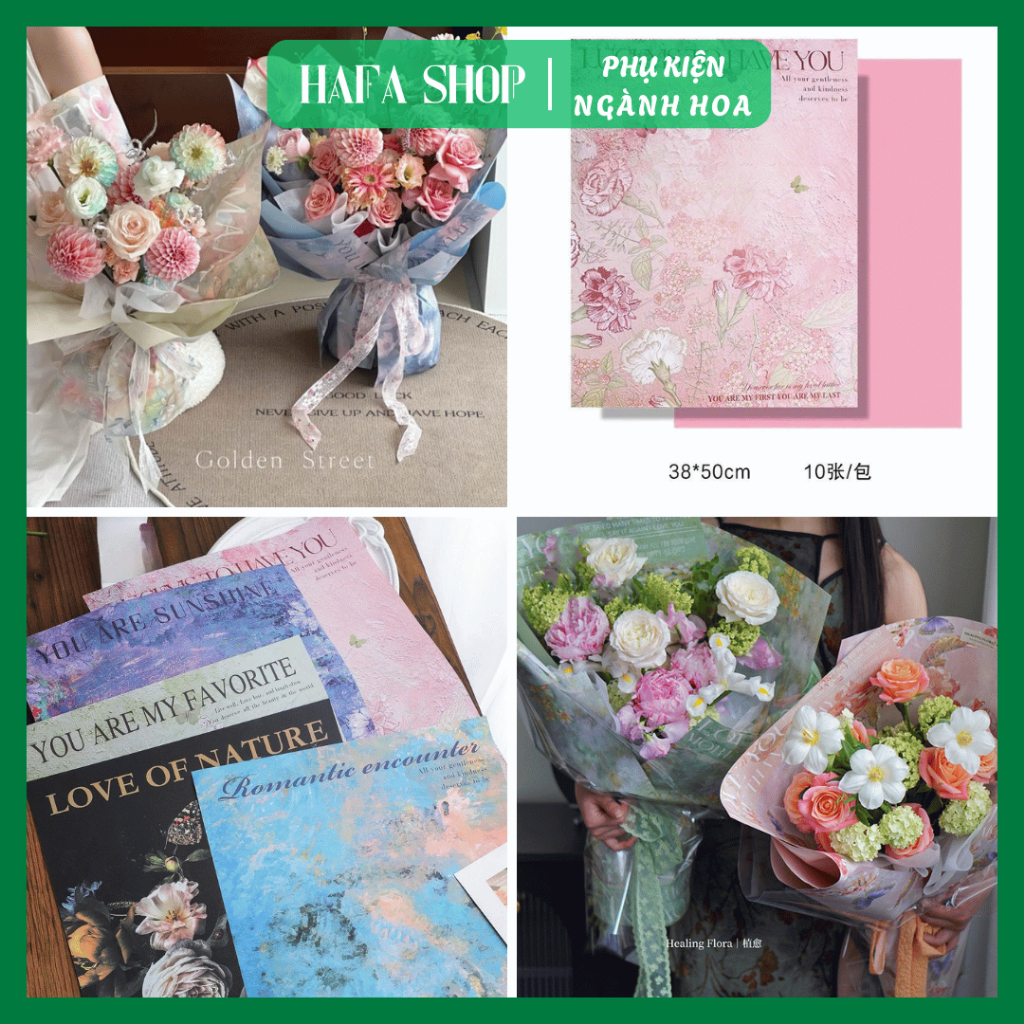 [SỈ] [Tập 10 Tờ 38x50] Giấy Gói Tranh Sơn Dầu Hình Hoa ,Chất Liệu Dày Kraft Giấy Nghệ Thuật Hoa Giấy