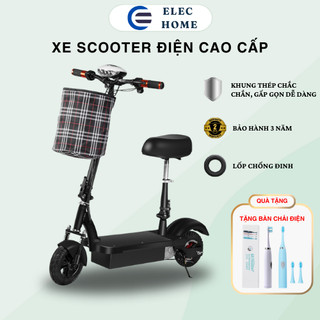  Xe điện mini E SCOOTER động cơ khoẻ trọng tải lớn sạc pin giỏ đựng đồ treo tiện lợi lốp chống đinh 