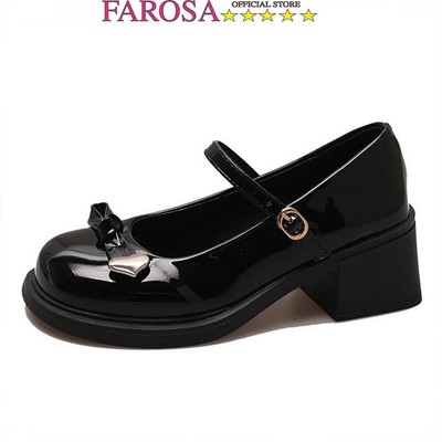 Giày lolita nữ nơ trái tim FAROSA -H23 giày nữ dáng marry janes da bóng đế vuông 5cm trending