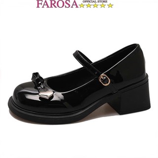 Giày lolita nữ nơ trái tim FAROSA -H23 giày nữ dáng marry janes da bóng đế vuông 5cm trending