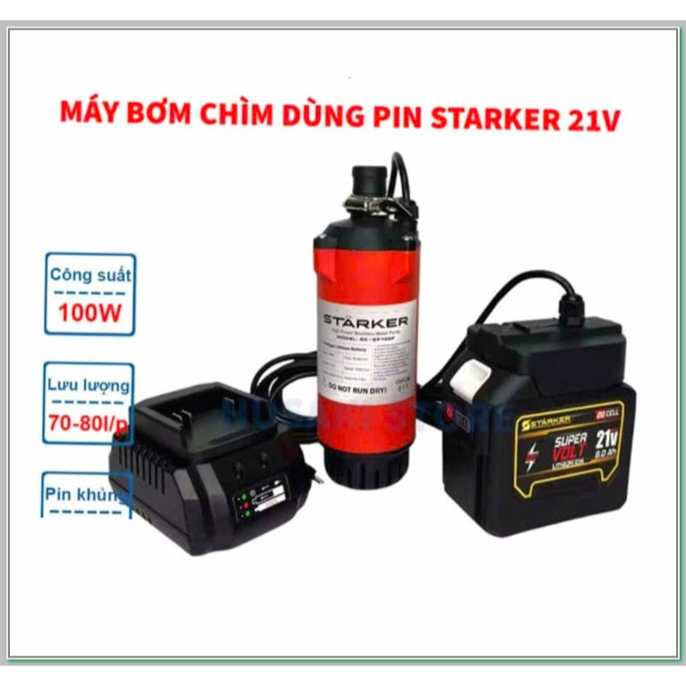 Máy bơm nước chạy pin STARKER 21V, máy bơm chìm pin áp lực cao, nhỏ gọn, tiện lợi, tưới tiêu  bảo hà