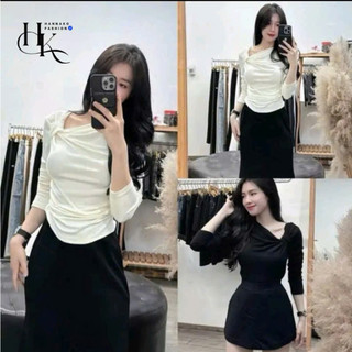  Áo Nữ Xoắn Vai Vạt Eo Hannako ,Áo Thun Dài Tay Che Khuyết Điểm Chất Thun Tăm Bigsize 199 