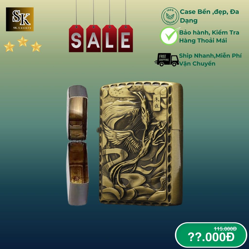 Case Quẹt lửa SƯU TẦM phù điêu (09C) Chất liệu đồng bạch (Không bao gồm nhiên liệu)