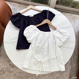   HAVANA  CÓ BIGSIZE - Áo babydoll SANA tay bồng chạy viền ren có dây buộc tôn eo AO680 
