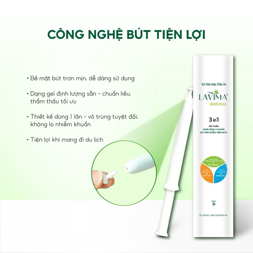 Gel Phụ Khoa Nữ (Đũa Thần Inner) Lavima Antimic Thảo Dược Giảm Viêm Nấm Ngứa Dạng Bút 3g