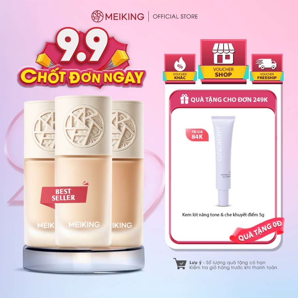 【CHÍNH HÃNG Kem Nền MEIKING Dạng Lỏng Kiềm Dầu Lâu Trôi 12H Chống Nước & Che Phủ Tự Nhiên 30G