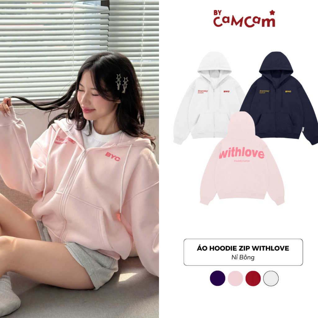 Áo Hoodie Zip Nỉ Bông Khoá Kéo 2 Đầu WITHLOVE Form Boxy 𝑩𝒚𝒄𝒂𝒎𝒄𝒂𝒎 Basic Phong Cách Hàn Quốc AHOD265 | BigBuy360 - bigbuy360.vn