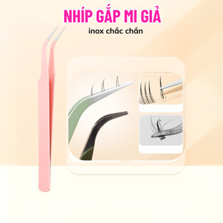 Nhíp gắp mi giả đầu cong màu Hồng