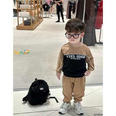 Set bộ dài tay Beemo phối thân in chữ vải thun co giãn cho bé trai từ 9-24kg 5274BDB