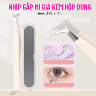 Nhíp Gắp Mi Giả Inox Không Gỉ Kèm Hộp Đựng