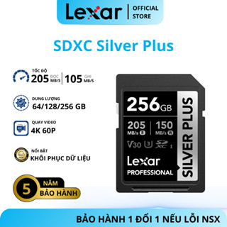 Thẻ nhớ SDXC Lexar Professional Silver Plus UHS-I U3 64GB/ 128GB/ 256GB, Tốc độ 205MB/s
