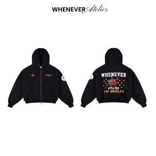  Áo hoodie zip boxy WHENEVER ATELIER LOS ANGELES vải nỉ bông cao cấp hình in siêu bền không bong tróc không xù lông 