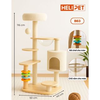 Cattree Cho Mèo, Nhà Cây Cho Mèo Nhiều Tầng Kèm Cột Cào Móng Và Đồ Chơi Cho Mèo HELIPET