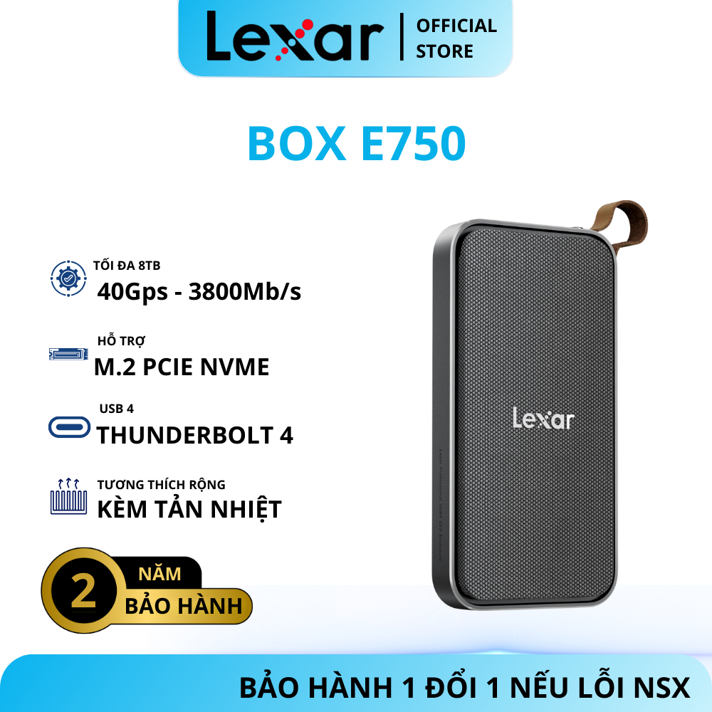  Box SSD Lexar E750 hỗ trợ USB 4 M.2 Nvme Enclosure Tốc độ 3800Mb s Bảo hành chính hãng 24 tháng 