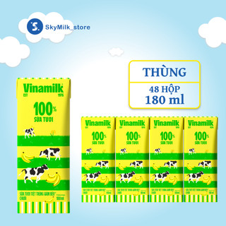 Vinamilk - Thùng 48 Hộp 180ml – Sữa Tươi Tiệt Trùng 100% Giảm Béo Vị Chuối Vinamilk - Sữa Vinamilk 