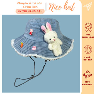  Mũ Bucket Tua Rua Jean Denim charm gấu Nón Vành rộng kèm dây Basic Chống nắng Form Unisex Nữ - M111 
