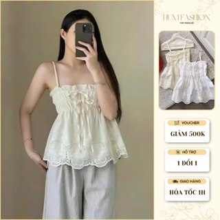  Áo nữ hotrend 2 dây babydoll nhún ngực chất vãi boi thiêu có chân ren 