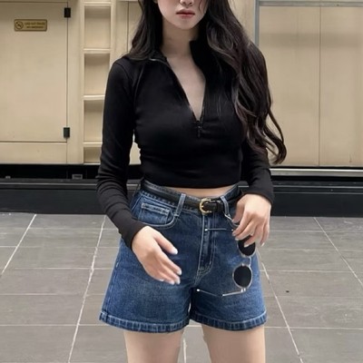 Quần short jean lưng cao dài 34cm chất jean 4 chiều thời trang trẻ trung Callene (XK831)