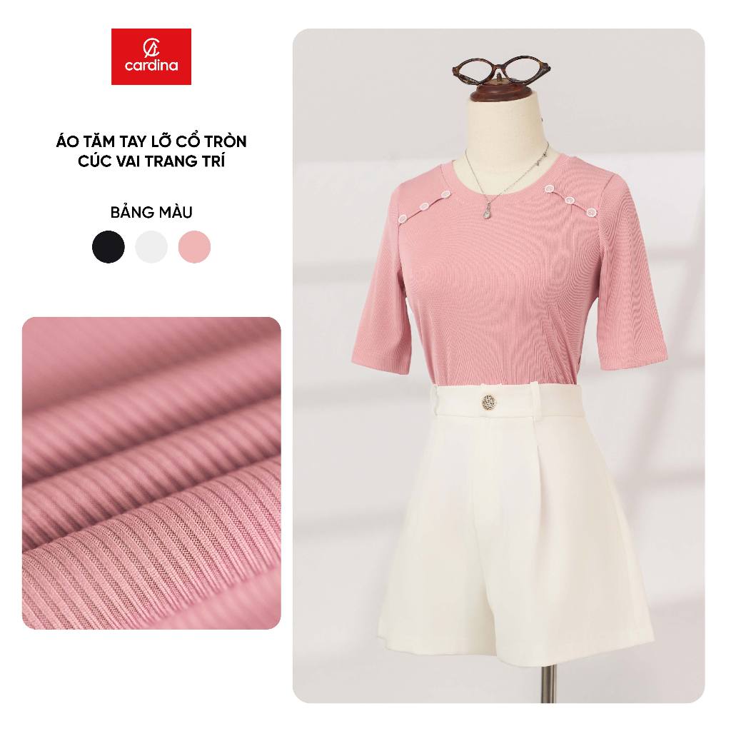 Áo tăm lạnh nữ CARDINA cổ tròn tay lỡ phối cúc 5AFL01
