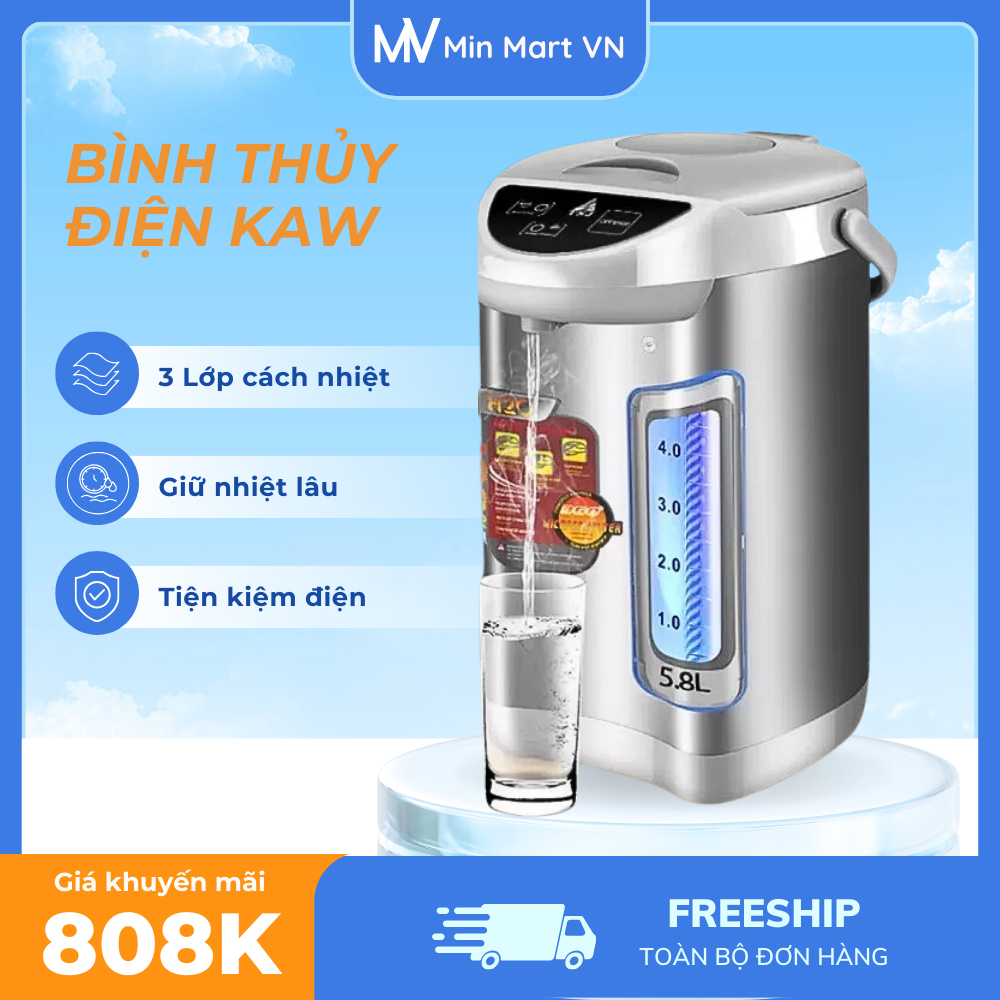 Bình Thủy Điện Giữ Nhiệt Dung Tích 5.8L, Công Suất 750W, Đun Siêu Tốc,  An Toàn Sử Dụng Trong Gia Đình
