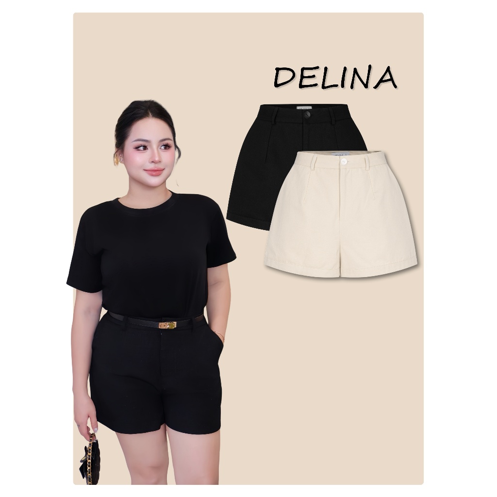  DELINA - Quần short kaki 2 lớp big size nữ form chữ A trên gối trẻ trung năng động big size nữ 50kg-90kg 