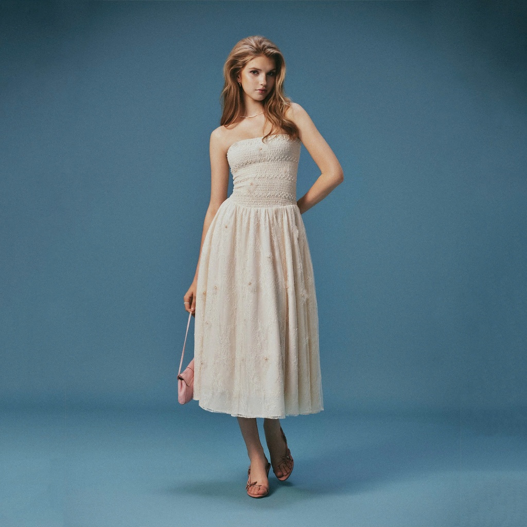 MAVEN - Đầm ống smocking phối ren đính kết hoa Ciel Dress