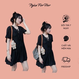  SHINE DRESS- Đầm babydoll Suông Tầng Cổ V Ngâu For Her 