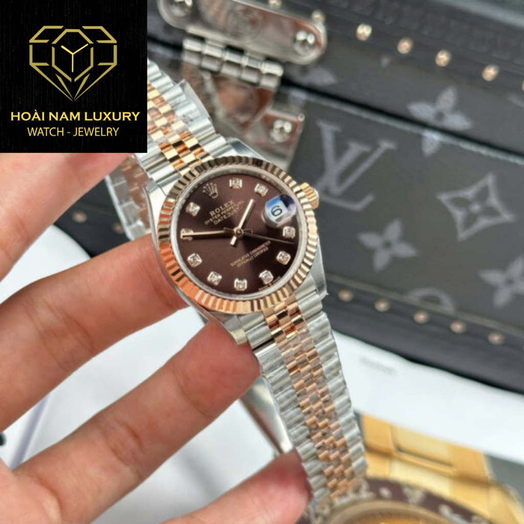 ĐỒNG HỒ ROLEX DATEJUST NỮ MẶT CHOCOLATE  31MM CỌC SỐ ĐÍNH ĐÁ NHÀ MÁY THB