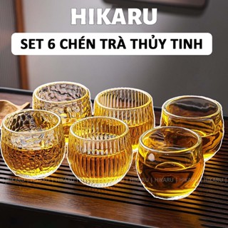 [Set 6] Chén Trà Thủy Tinh HIKARU Dáng Tròn 3 Hoa Văn Cao Cấp Dung Tích 100ml DT250900101