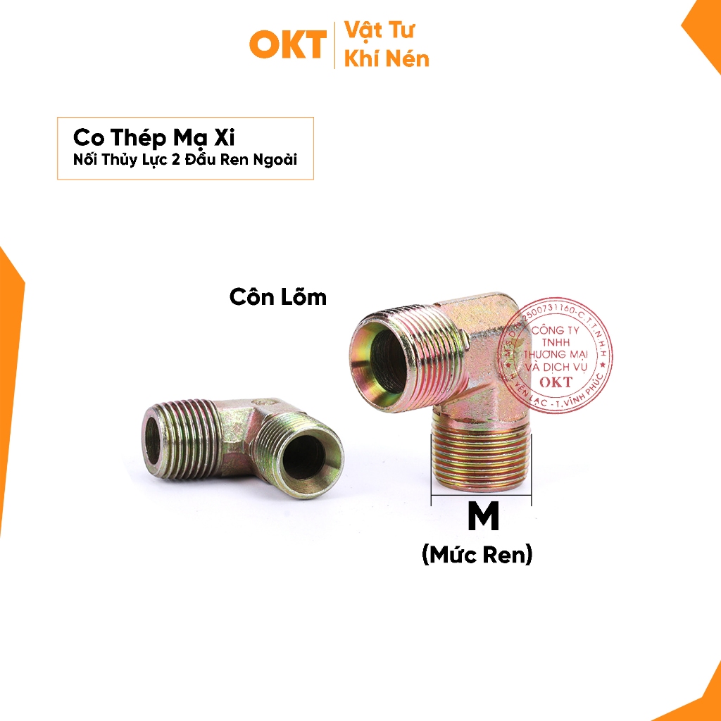 |Combo 5 Cái| Co Thép Mạ Xi-Nối Thủy Lực 2 Đầu Ren Ngoài. Hệ Đức Côn Lõm
